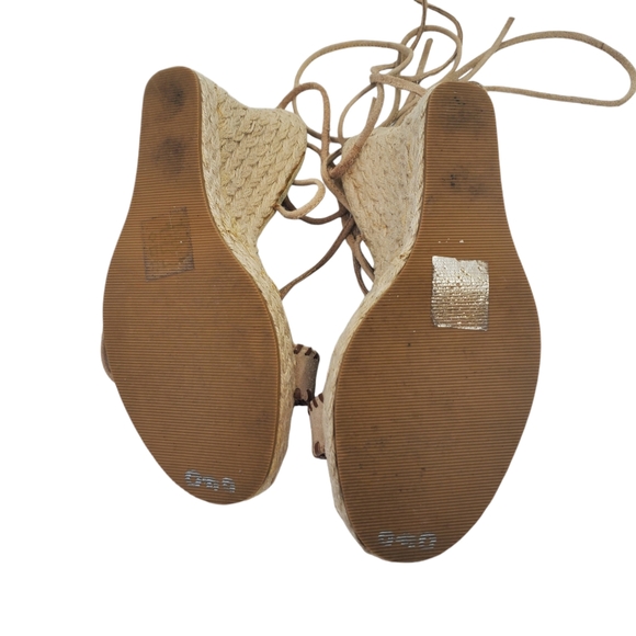GUESS Wedge Espadrille Lace Up Sandals Proper Beaded Cream Beige Sz 7 - Picture 8 of 12